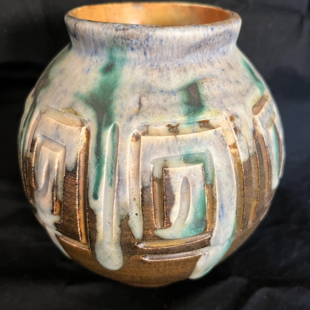Handcrafted Ceramic Vase with Green and Brown Accents